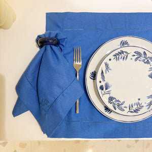 GUARDANAPO DE LINHO VISCO BARRA LARGA PREMIUM AZUL COBALTO 55X55 CM