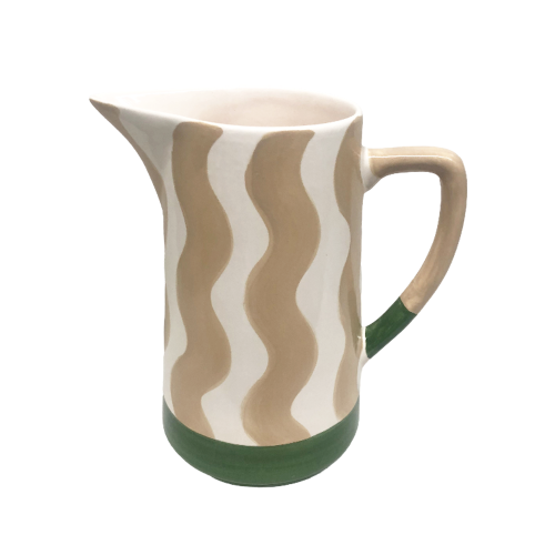 JARRA CERÂMICA ONDAS BEGE E VERDE 21 CM