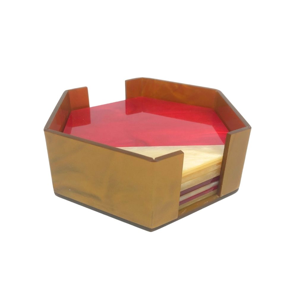 Porta Copo de Acrílico Fiesta Vermelho e Bege 11x12cm
