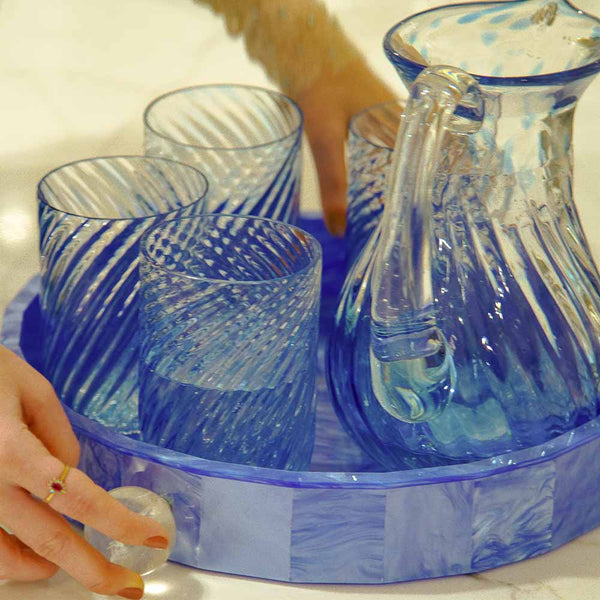 BANDEJA REDONDA CRISTAL AZUL 34CM