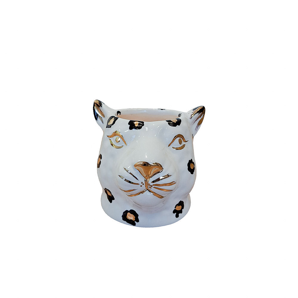 VASO CERÂMICA ARTESANAL COM OURO LEOPARDO P 7CM