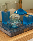 CASTIÇAL BLOCO RESINA AZUL 5 X 10,5 CM