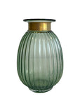 VASO DE VIDRO CANELADO VERDE OLIVA GOLD  10 X25(H) CM