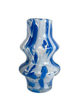 VASO DE VIDRO COM MESCLAS AZUL E BRANCO 14,5 x 23(h) cm