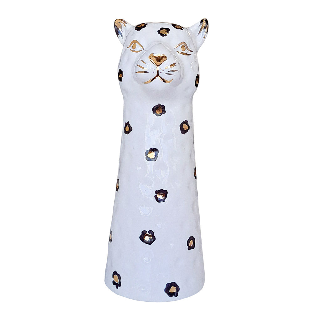 VASO CERÂMICA ARTESANAL COM OURO LEOPARDO G 22CM