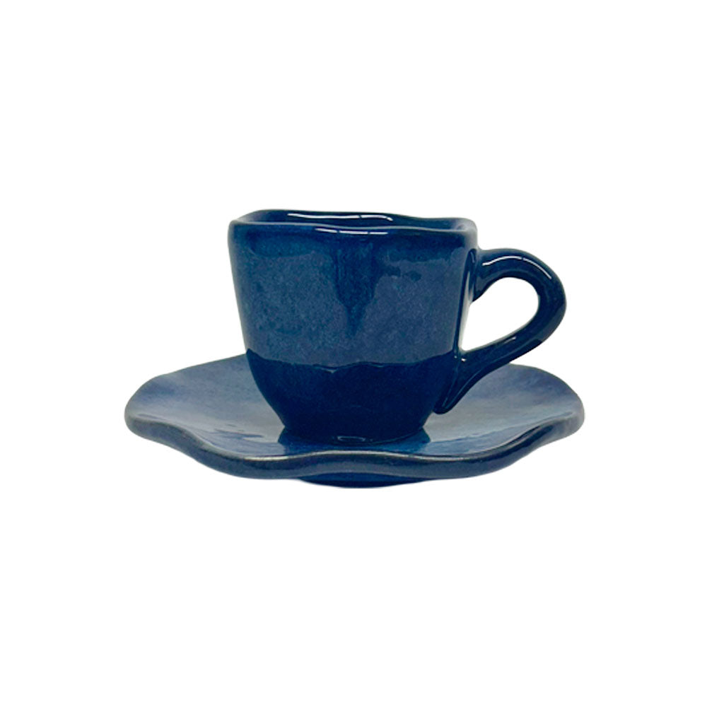 XÍCARA COM PIRES CERÂMICA AZUL