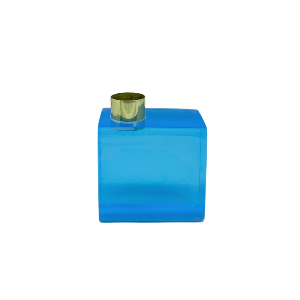 CASTIÇAL QUADRADO RESINA  AZUL  7,5 X 7 CM