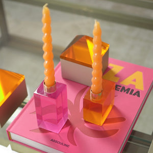 CASTIÇAL RETANGULAR RESINA LARANJA  8 X 5 CM