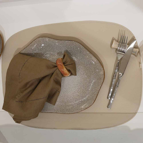 JOGO AMERICANO DUPLA FACE IMPERMEÁVEL RETANGULAR VERDE E BEGE 48 CM