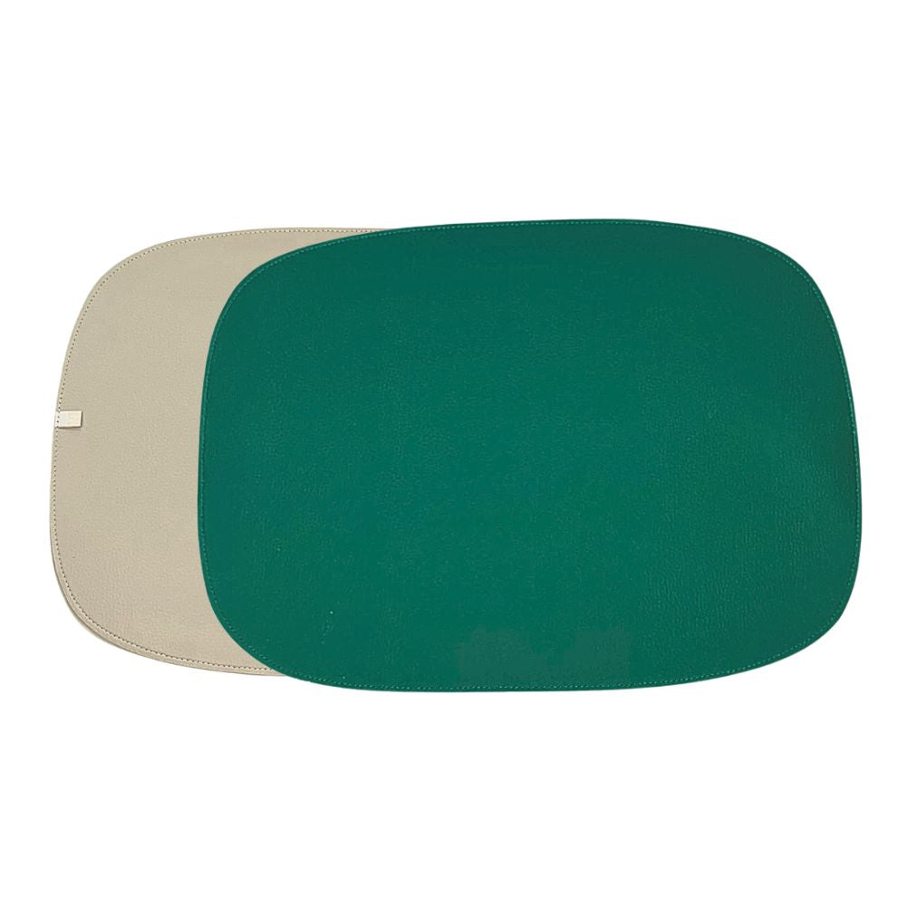 JOGO AMERICANO DUPLA FACE IMPERMEÁVEL RETANGULAR VERDE E BEGE 48 CM