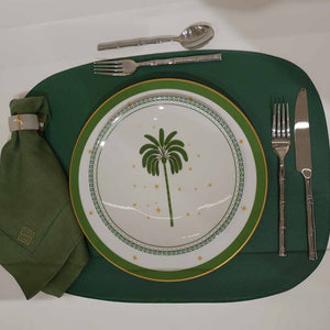 JOGO AMERICANO DUPLA FACE IMPERMEÁVEL RETANGULAR VERDE E BEGE 48 CM