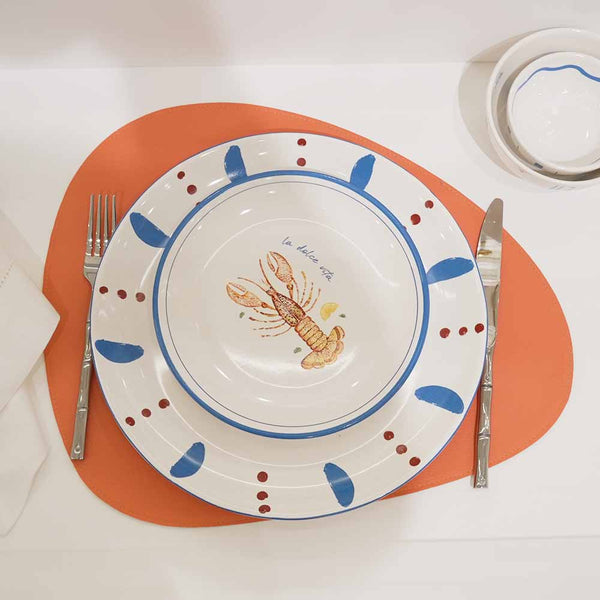 JOGO AMERICANO DUPLA FACE IMPERMEÁVEL ORGÂNICO LARANJA E AZUL 42 CM