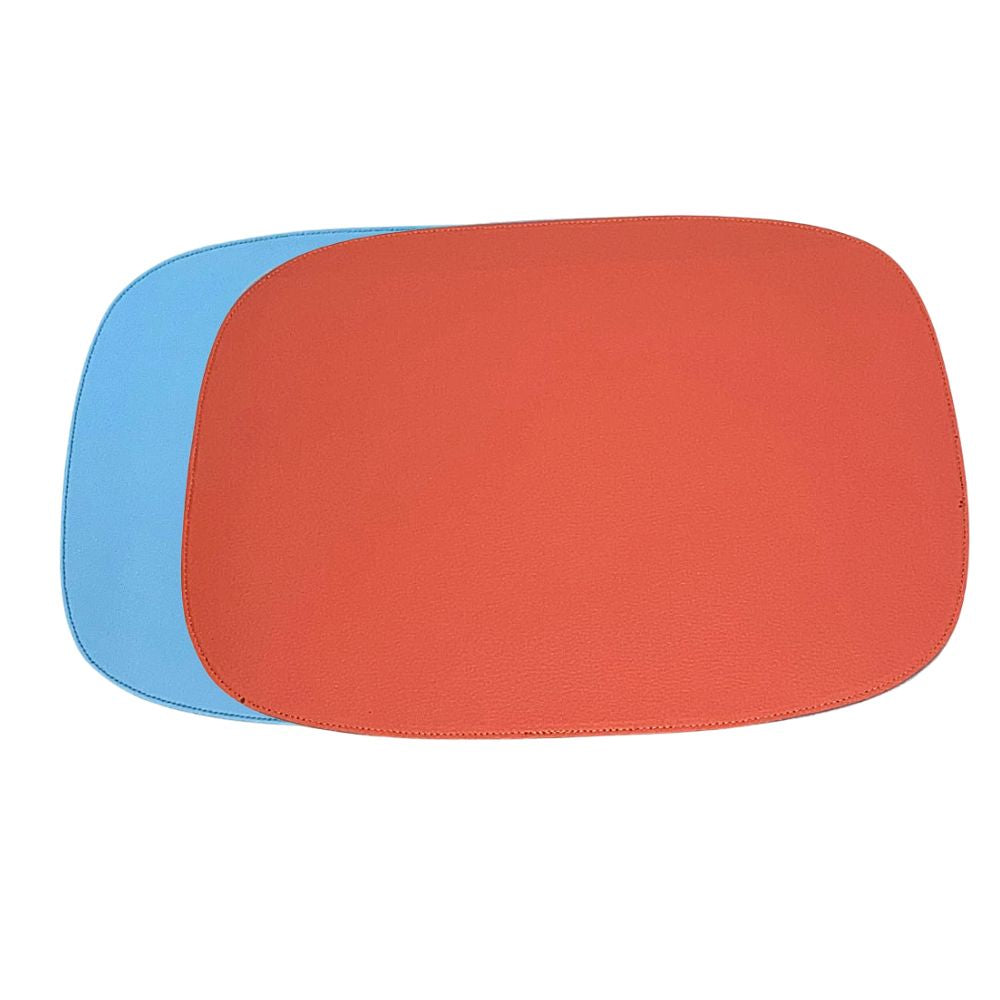 JOGO AMERICANO DUPLA FACE IMPERMEÁVEL RETANGULAR LARANJA E AZUL 48 CM