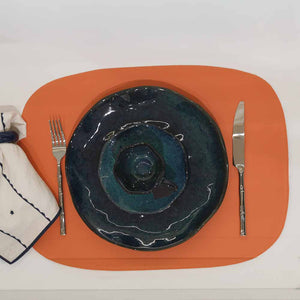 JOGO AMERICANO DUPLA FACE IMPERMEÁVEL RETANGULAR LARANJA E AZUL 48 CM