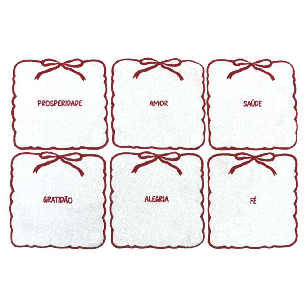 SET GUARDANAPOS DE COQUETEL LINHO WISHES 6 PÇAS