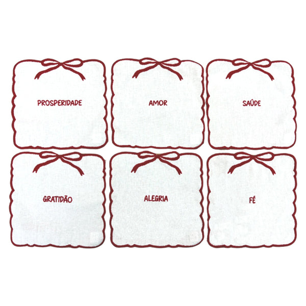 SET GUARDANAPOS DE COQUETEL LINHO WISHES 6 PÇAS
