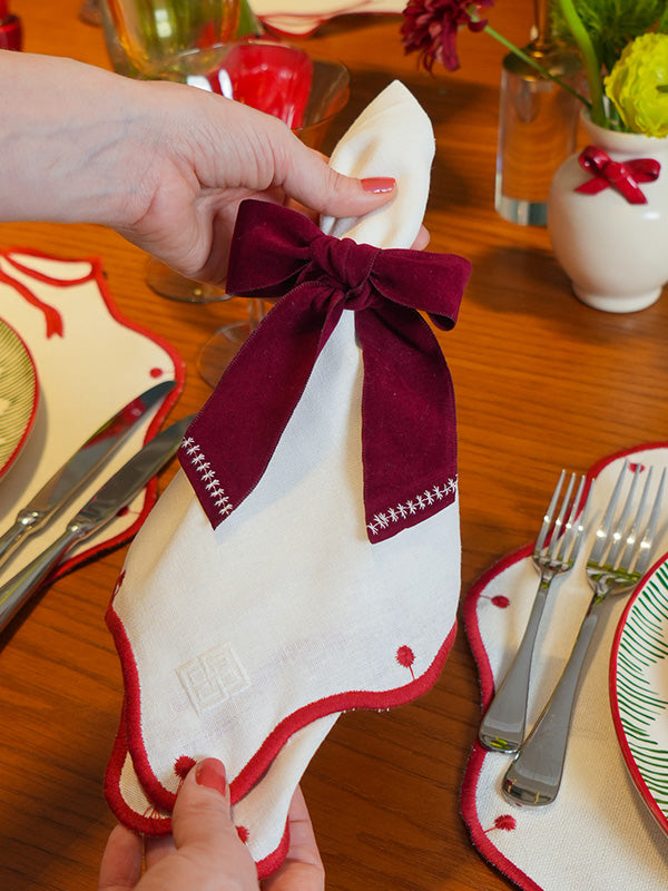 GUARDANAPO DE LINHO BOLINHAS VERMELHAS