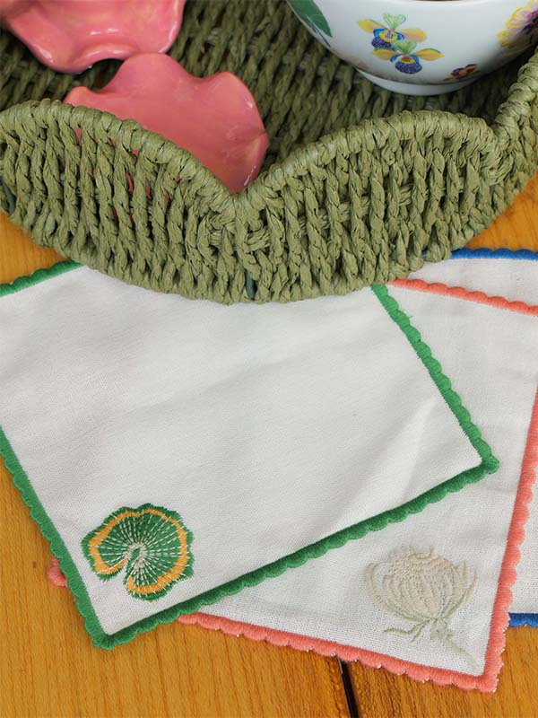 SET GUARDANAPOS DE COQUETEL EM LINHO FLOWERSCAPE 6 PEÇAS