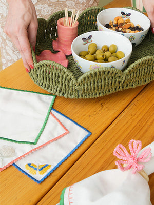 SET GUARDANAPOS DE COQUETEL EM LINHO FLOWERSCAPE 6 PEÇAS