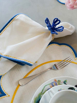GUARDANAPO DE LINHO FLOWERSCAPE AZUL E AMARELO