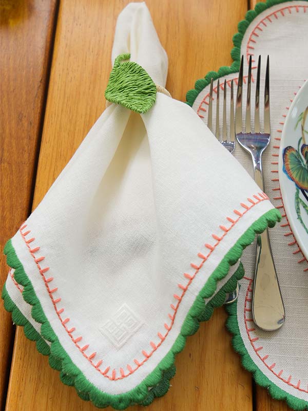 GUARDANAPO DE LINHO FLOWERSCAPE VERDE E ROSA