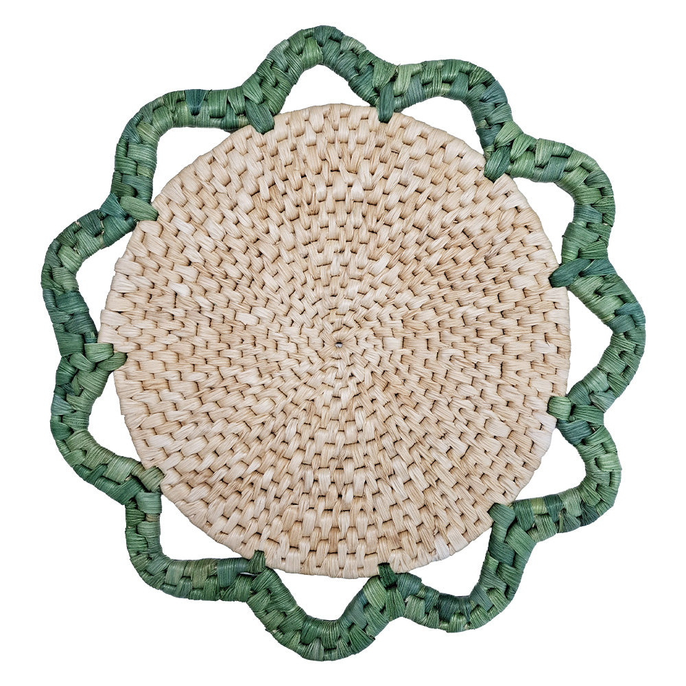 SOUSPLAT EM PALHA NATURAL FEITO À MÃO VERDE 40 CM