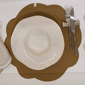 JOGO AMERICANO DUPLA FACE IMPERMEÁVEL REDONDO FLOR AZUL E CARAMELO 42 CM