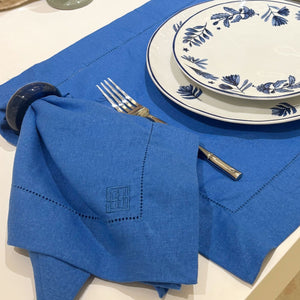 GUARDANAPO DE LINHO VISCO BARRA LARGA PREMIUM AZUL COBALTO 55X55 CM