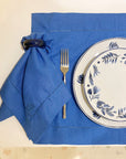 GUARDANAPO DE LINHO VISCO BARRA LARGA PREMIUM AZUL COBALTO 55X55 CM
