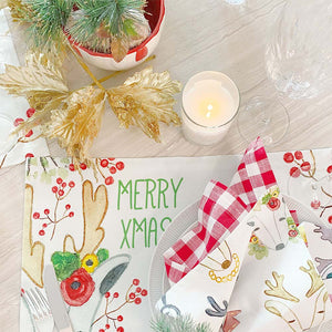 JOGO AMERICANO ESTAMPADO DE ALGODÃO RENAS DE NATAL 44X39 CM