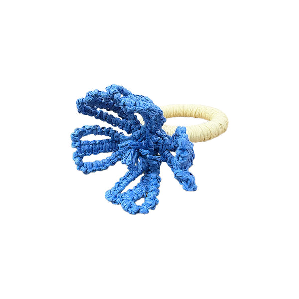 PORTA GUARDANAPO MACRAME EM RÁFIA FLOR AZUL