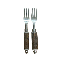 SET 2 GARFOS PARA APERITIVO AÇO INOX CABO EM MADEIRA