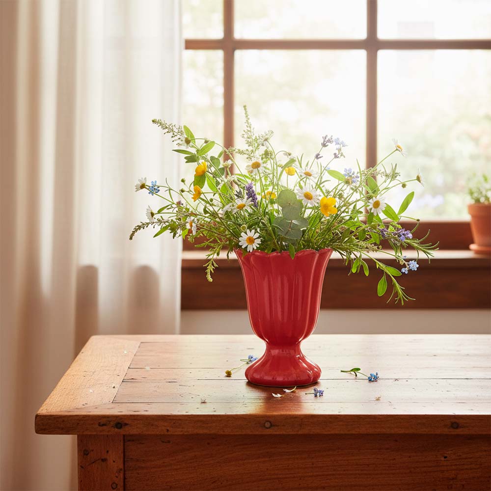 VASO DE CERÂMICA FEITO A MÃO TULIPA VERMELHO