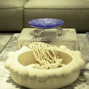 CENTRO DE MESA EM CERÂMICA ESFERAS MARFIM 35CM