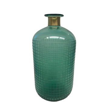 VASO GARRAFA LAPIDAÇÃO XADREZ VERDE OLIVA 32CM X 16CM