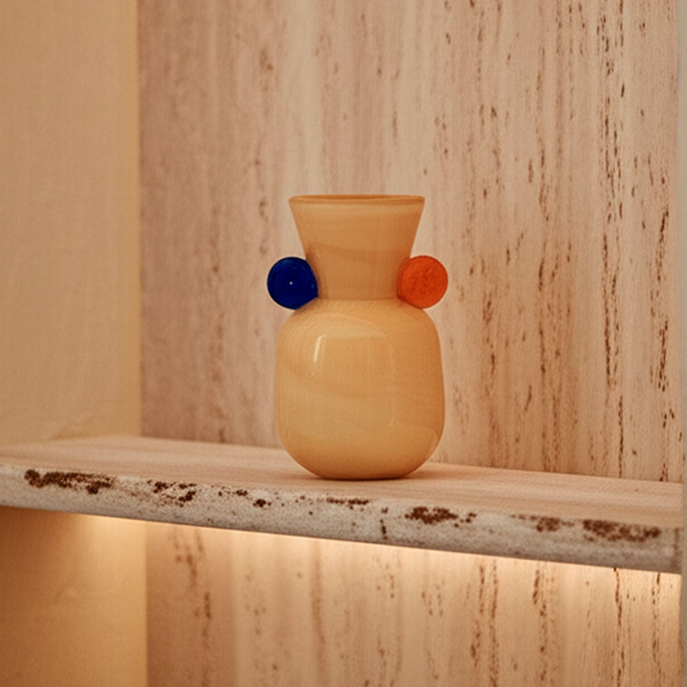 VASO DE VIDRO FUN BEGE COM AMARELO E AZUL