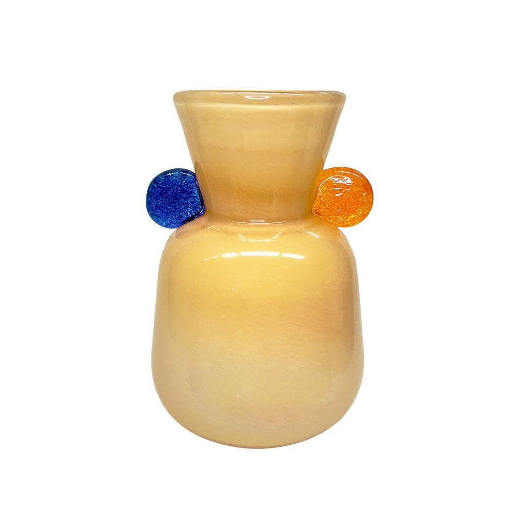 VASO DE VIDRO FUN BEGE COM AMARELO E AZUL