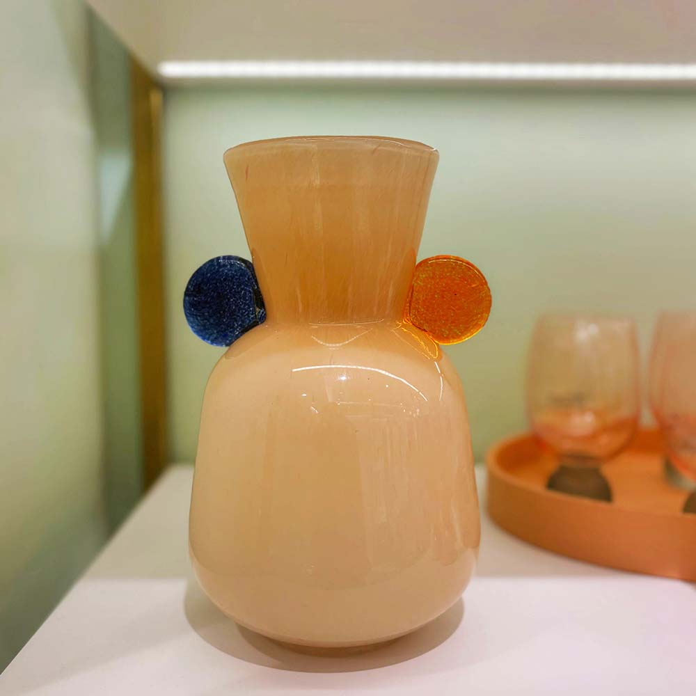 VASO DE VIDRO FUN BEGE COM AMARELO E AZUL