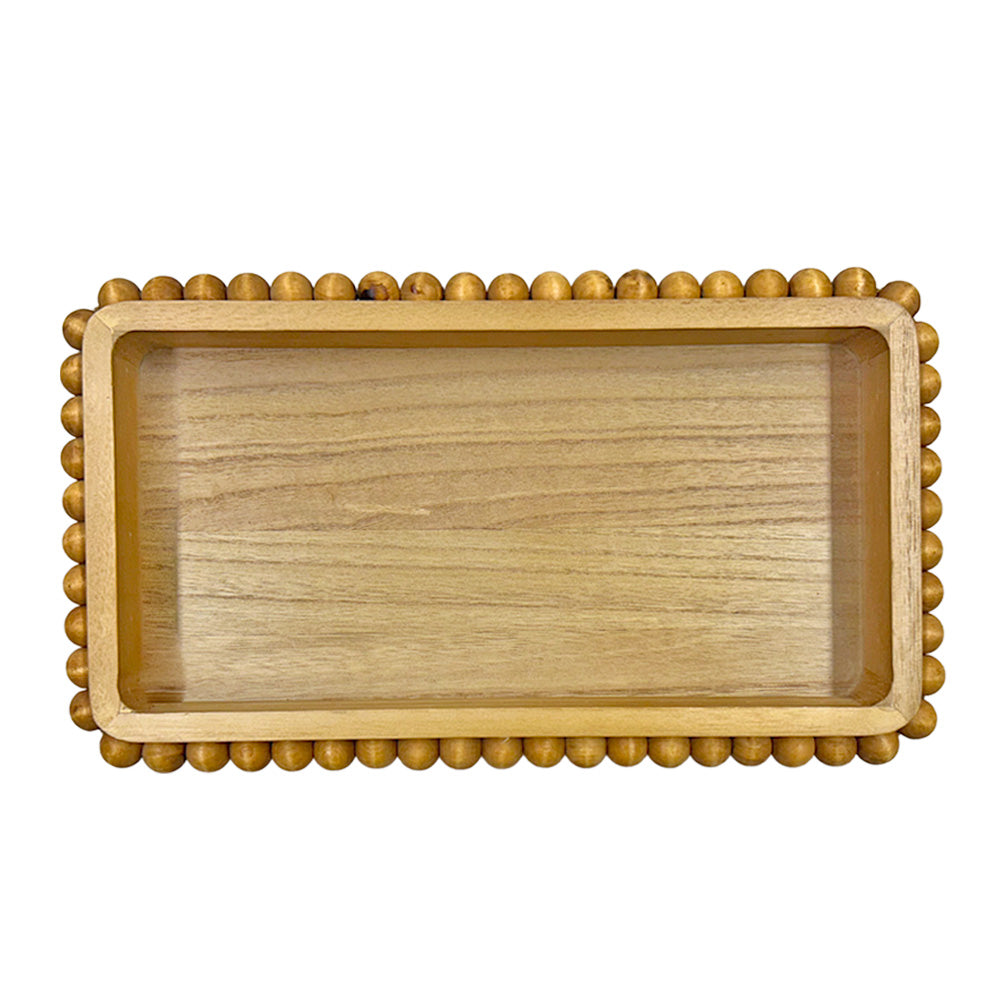 BANDEJA EM MADEIRA NATURAL BOLINHAS M 45x28CM
