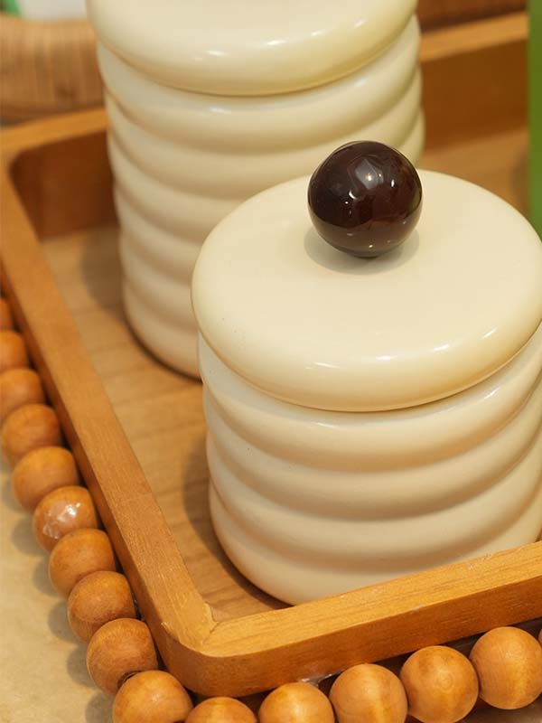 BANDEJA EM MADEIRA NATURAL BOLINHAS M 45x28CM