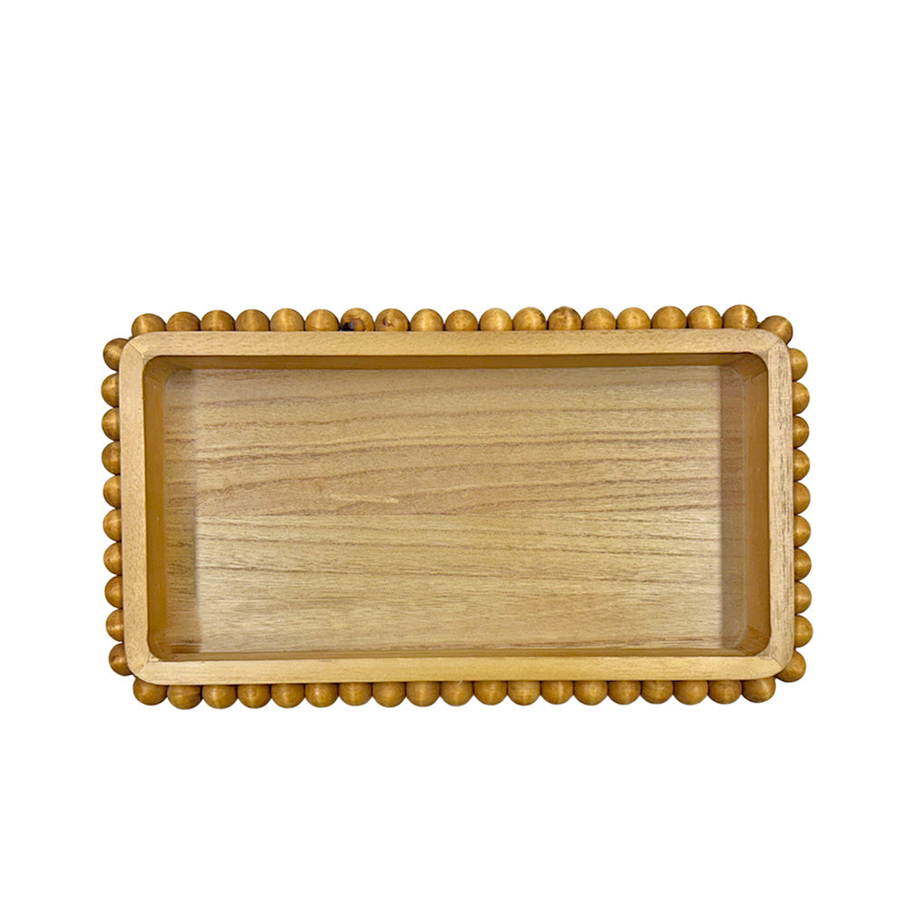 BANDEJA EM MADEIRA NATURAL BOLINHAS P 38X22CM