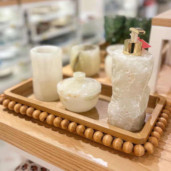 BANDEJA EM MADEIRA NATURAL BOLINHAS P 38X22CM