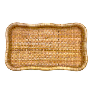 BANDEJA EM MADEIRA E RATTAN NATURAL ONDAS G 48X30CM