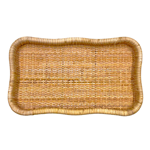 BANDEJA EM MADEIRA E RATTAN NATURAL ONDAS G 48X30CM