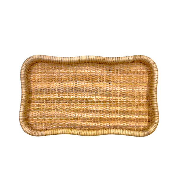BANDEJA EM MADEIRA E RATTAN NATURAL ONDAS M 41X25CM