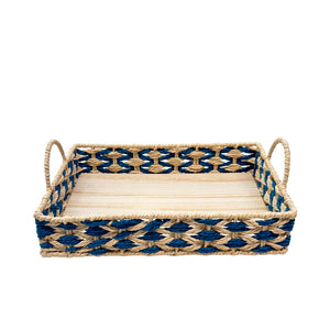 BANDEJA EM MADEIRA PALHA ENTRELACE AZUL M 35x25CM