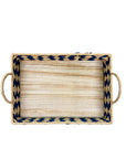 BANDEJA EM MADEIRA PALHA ENTRELACE AZUL M 35x25CM