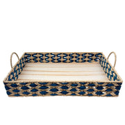 BANDEJA EM MADEIRA PALHA ENTRELACE AZUL G 48x32CM