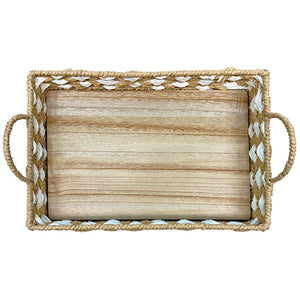 BANDEJA EM MADEIRA PALHA ENTRELACE BEGE G 48X32CM