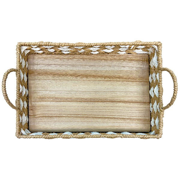 BANDEJA EM MADEIRA PALHA ENTRELACE BEGE G 48X32CM